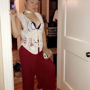 Red flowy pants